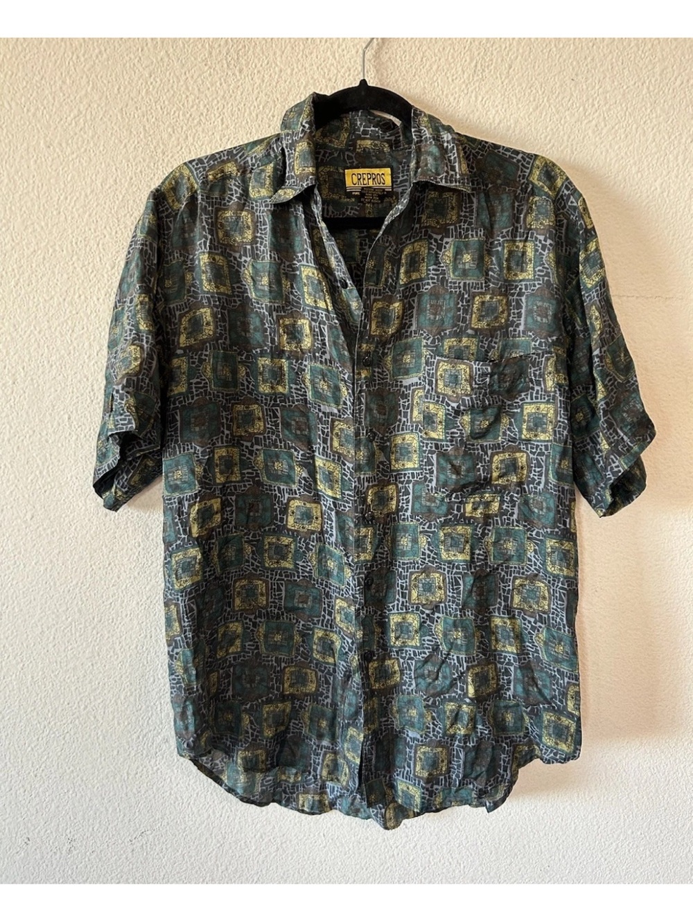 Vintage Crepros 100% Silk Shirt Mens S Geometric Abstract 90s Button Up AOP - Picture 4 of 14